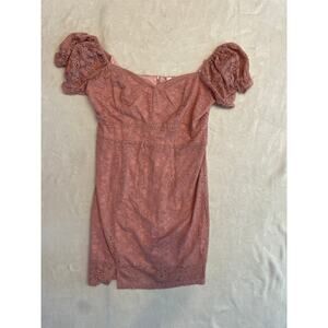 NWT ZEXXXY Off The Shoulder Mini Lace Dress Pink L Cocktail Party Puff Sleeve